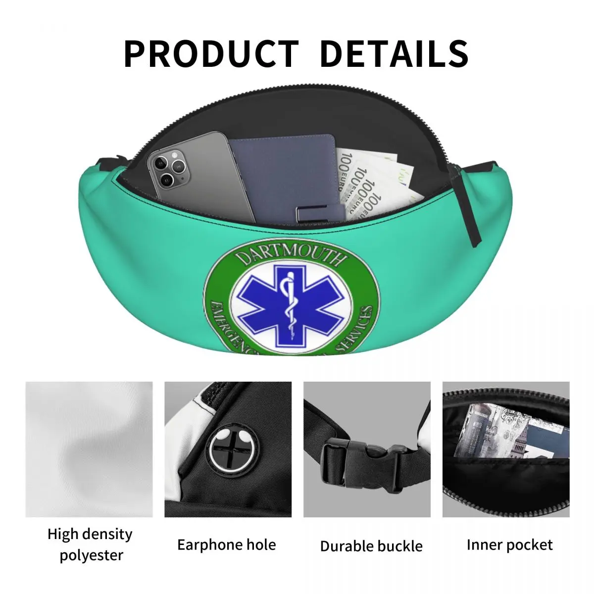 Riñonera médica personalizada Emt Star Of Life, bolso de cintura cruzado para viaje, senderismo, teléfono, dinero