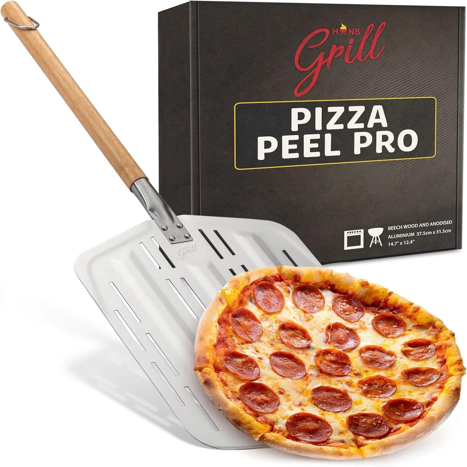 

Professional Perforated Pizza Peel for 12+ Inch Pizzas | Non-Stick Aluminum with Wood Handle for Easy Launching and Turning