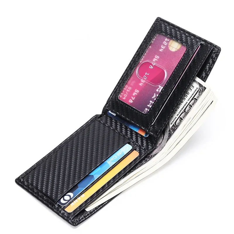 Brand Carbon Fiber Rfid Blocking Wallet for Men Billfolds Short Men Wallets for Money Card Holder Carteira Masculina Portfel