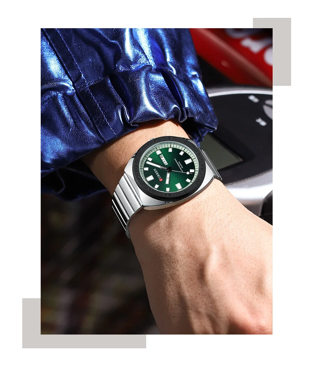 CURREN Klassische Retro Herren Quarzuhr mit Datums- und Tagesanzeige, Leuchtzeigern, Edelstahl, Casual Herren-Armbanduhr Relógio Masculino – Detail 11