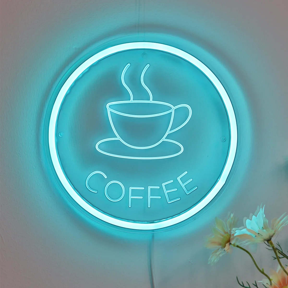1PC Coffee Cup With Circle LED Wall Neon Light For Party Room Pub Club Milk Tea Coffee Shop Wall Decoration Gifts 9.45\'\'*9.45\'\'