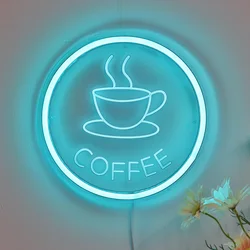 1PC Coffee Cup With Circle LED Wall Neon Light  For Party Room Pub Club Milk Tea Coffee Shop Wall Decoration Gifts 9.45''*9.45''