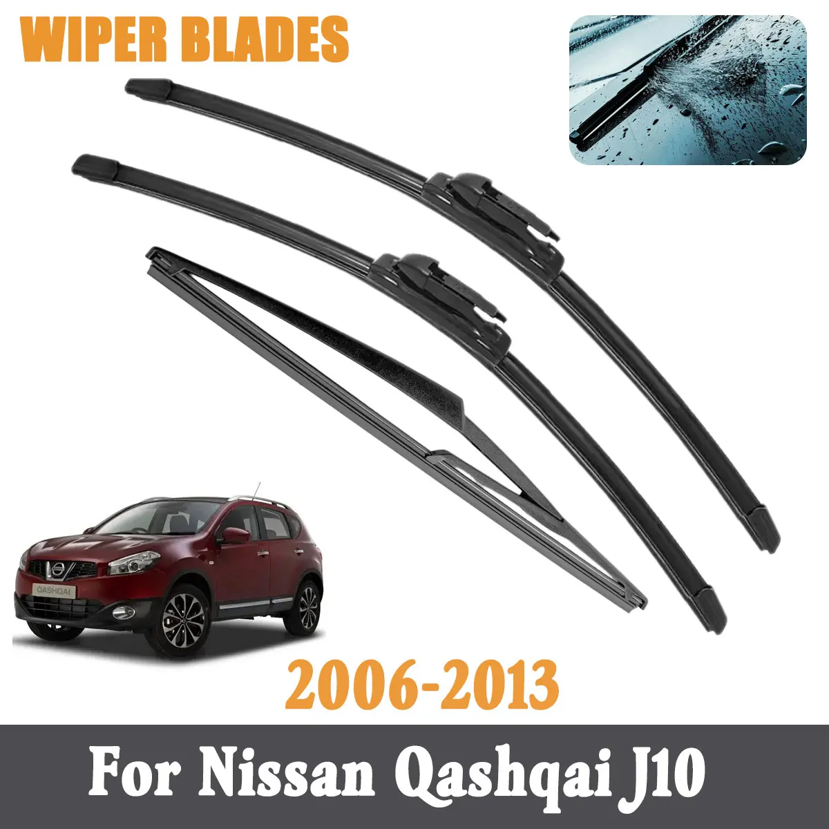 

3PCS Front Rear Wiper Blades Brushes For Nissan Qashqai J10 2006-2013 Accessories Window Windscreen Windshield