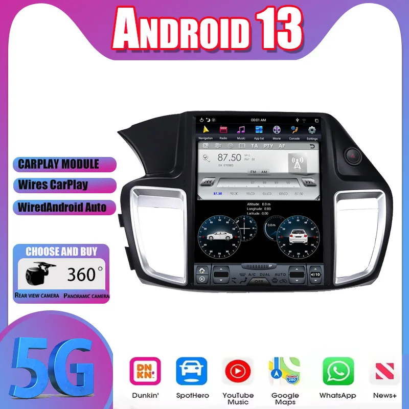 

12,1-дюймовый автомобильный радиоплеер с сенсорным экраном Android 13 для Honda Accord 9 2012-2017, автомобильный GPS Navi CarPlay, мультимедийный головное устройство DSP Stereo