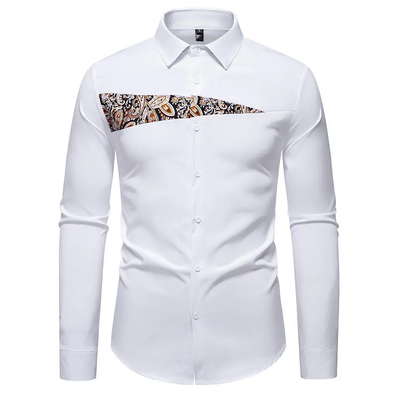 Autumn Men's New Fashion Color Block Long Sleeve Shirt Patchwork Versatile Shirts Casual Social Wedding Party Business Office