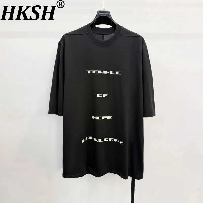 HKSH Dark Avant-Garde Short Sleeve Tees Summer New Men Dark High Street Style Letter Print Three-Quarter Sleeve T-shirt HK22320
