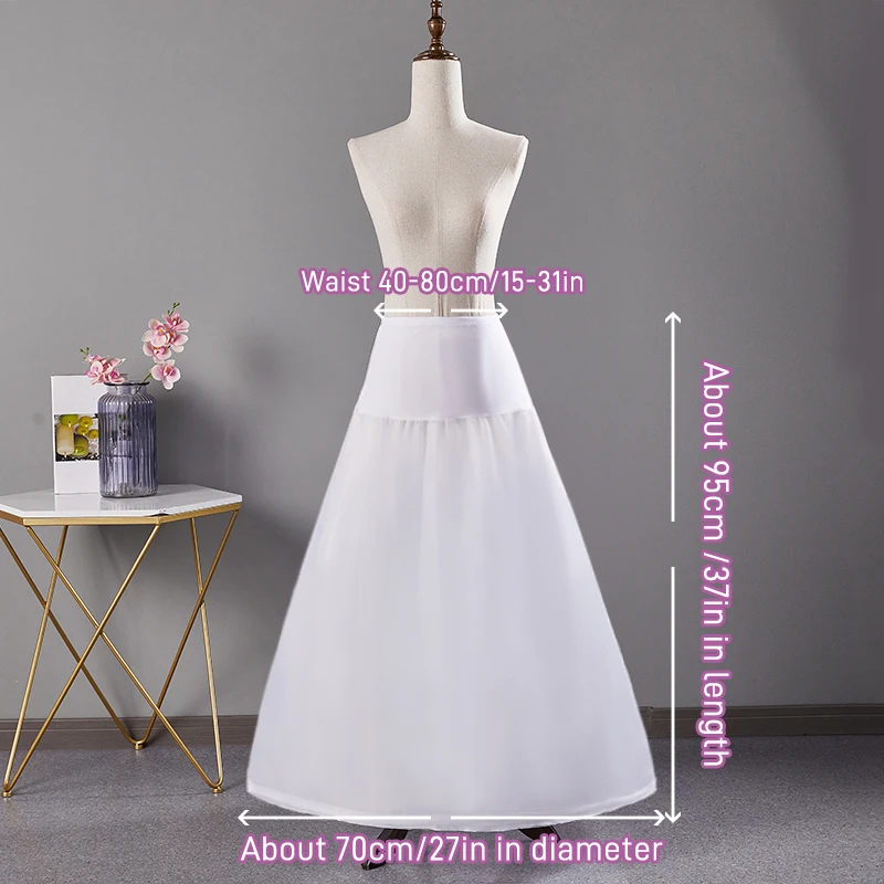 Jupon Blanc Crinolinas pour Fille, Sous-jupe, 1 Cerceau, Robe de Mariée, Longue, Sous la Robe, Robe de Bal