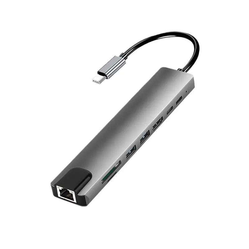 

Док-станция USB 8-в-1 для ноутбуков Apple и мобильных телефонов с сетевым портом расширения Type-C и концентратором USB-кардридер