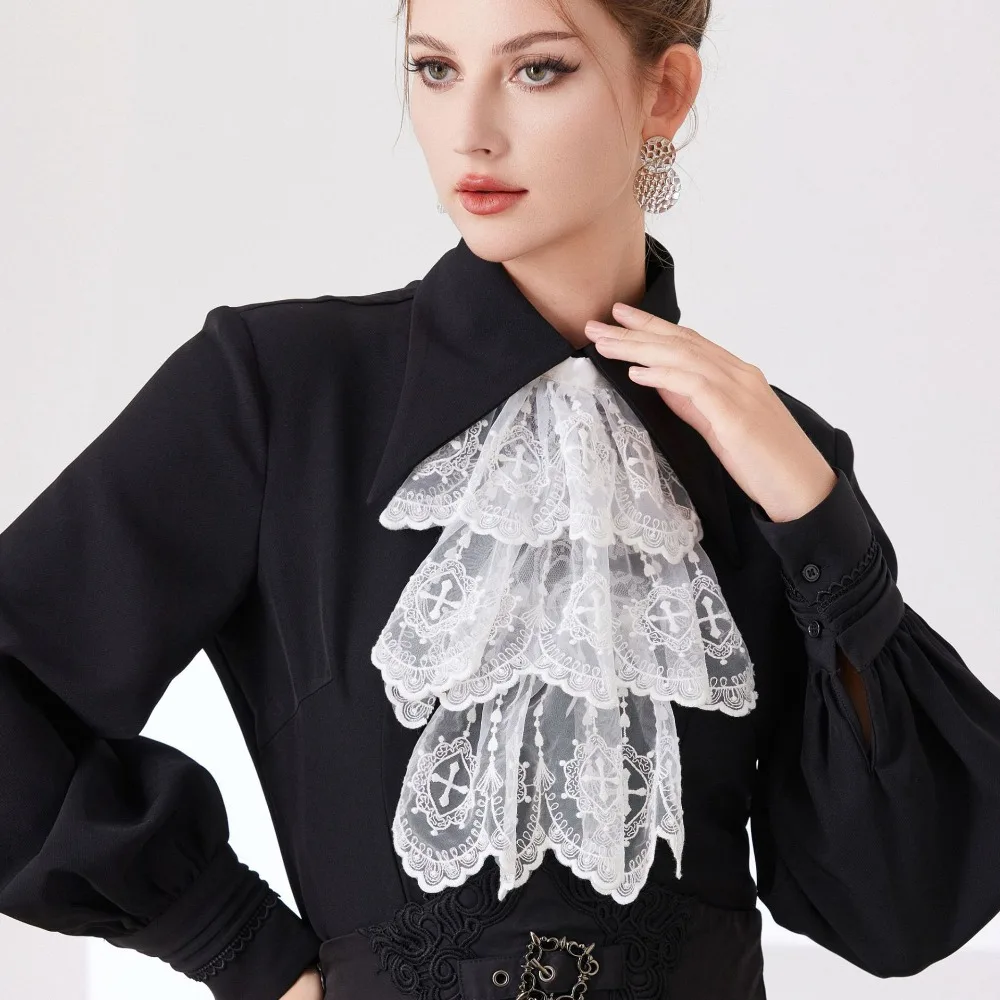 

Victorian Style Lace Jabot Collar White Cosplay Accessory Wrist Cuffs Sleeves Detachable Decorative Neck Collar