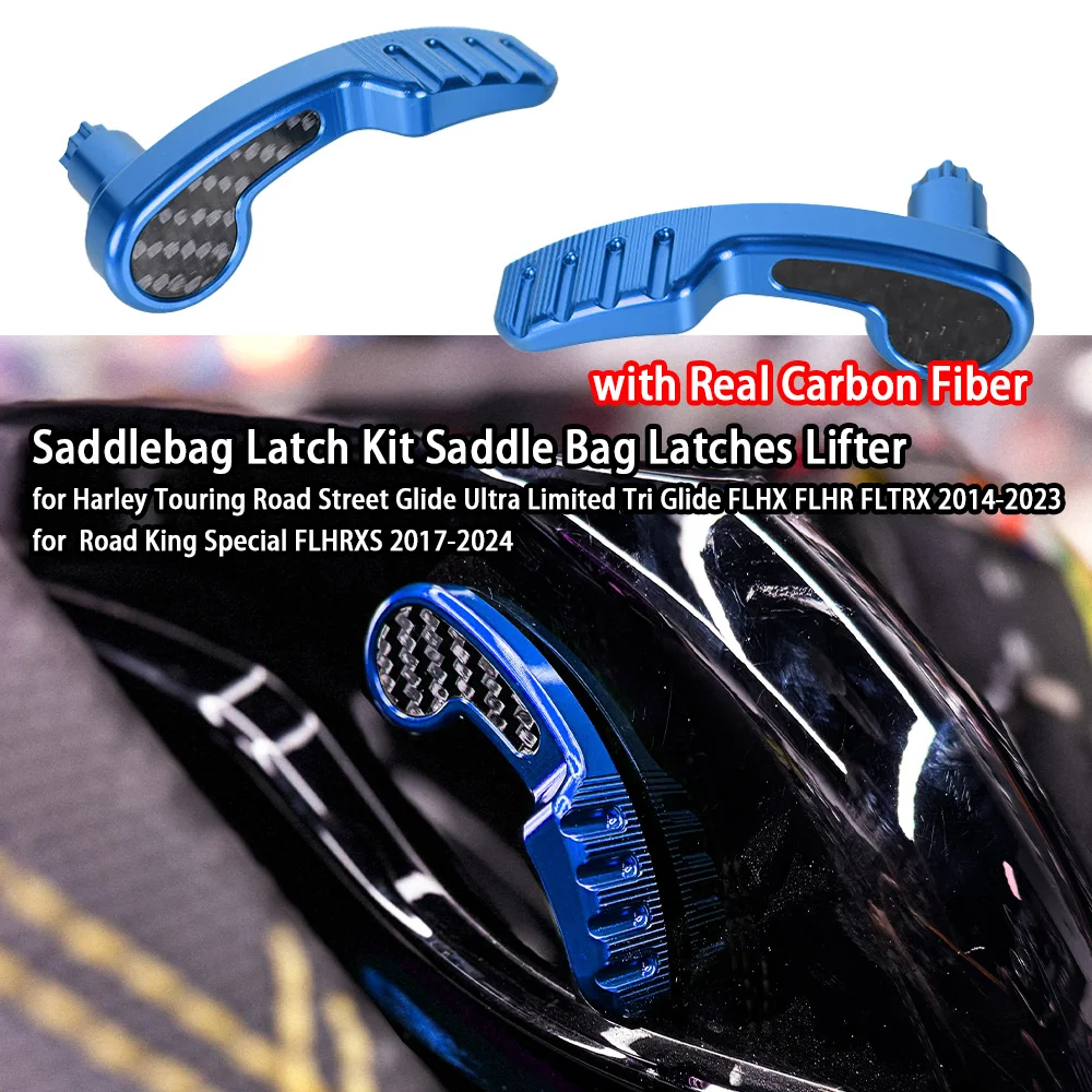 

CNC Aluminum T6061 Saddlebag Latch Kit Saddle Bag Latches Lifter with Real Carbon Fiber for Road King Special FLHRXS 2017-2024