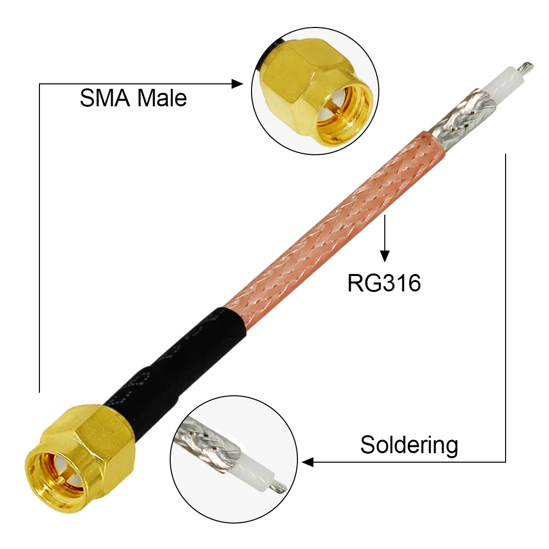 1PC SMA Male/Female/RP Plug Jack RG316 Cable Other End No Connector/Exposed/Fork Soldering Customized NEW