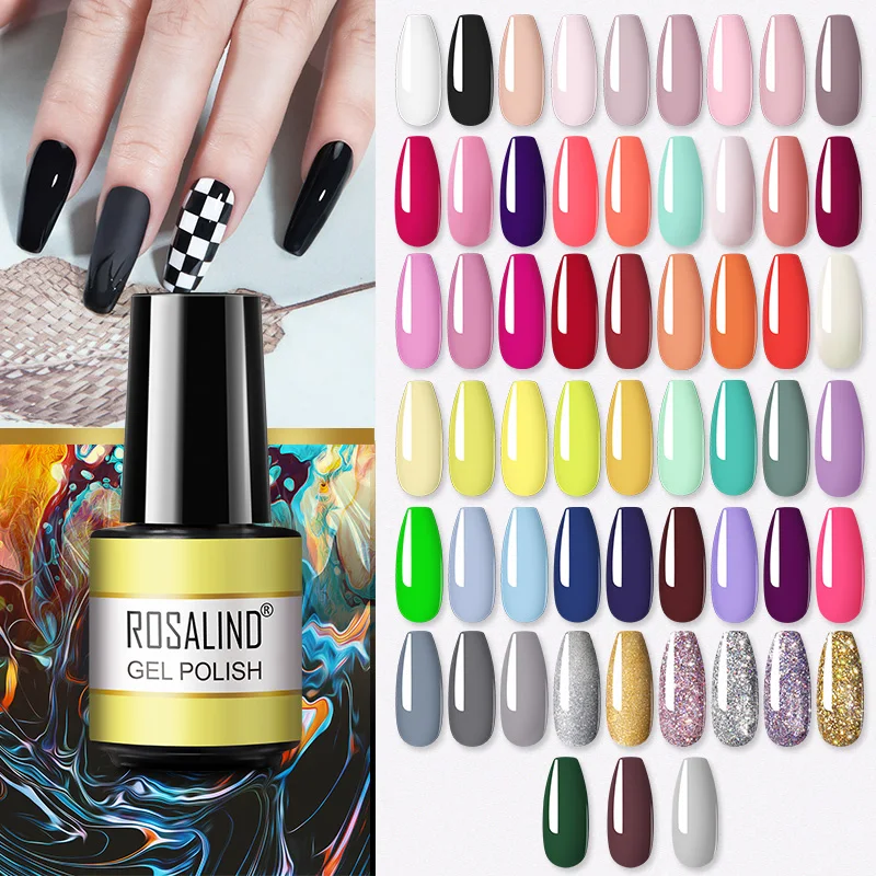 ROSALIND Pure Color Nail Gel Polish Mini bottle ร้านแต่งเล็บถาวรการออกแบบเล็บ Soak Off Top Base UV Gel Nail Polish