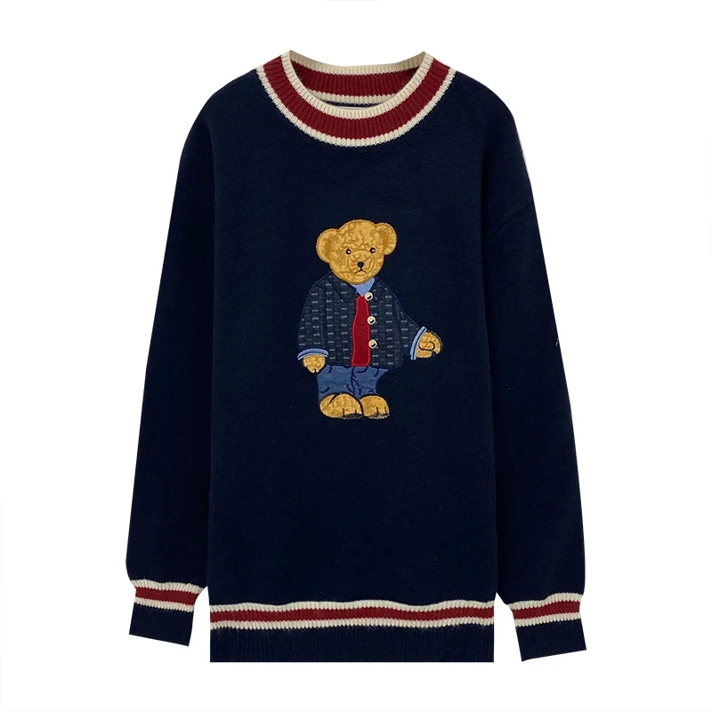 

Good Quality Thicken Sweater and Vest for Women Japan Style Spring Fall Cartoon Bear Patchwork Pullovers Sweet Knitwear Jumper
