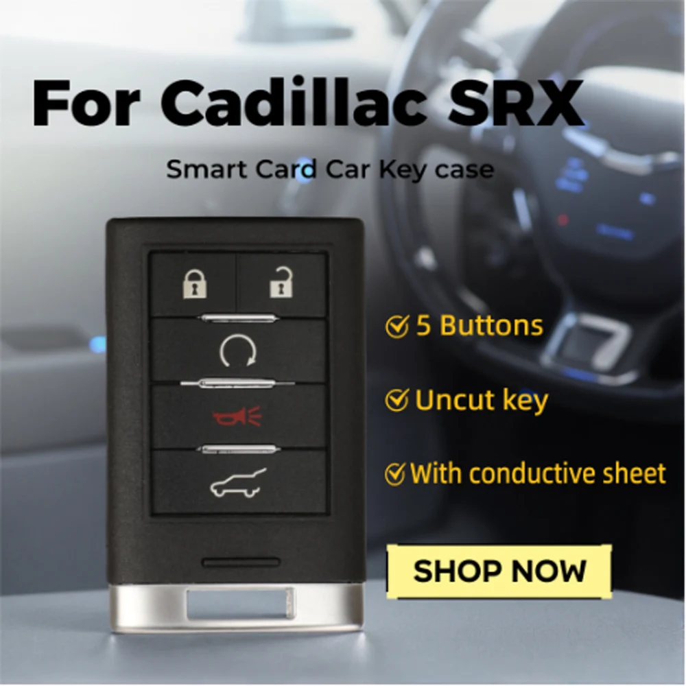 

Jingyuqin 5-кнопочный чехол для удаленного автомобильного ключа смарт-карты для Cadillac SRX 2010-2014 с проводящим листом и необрезанным лезвием ключа