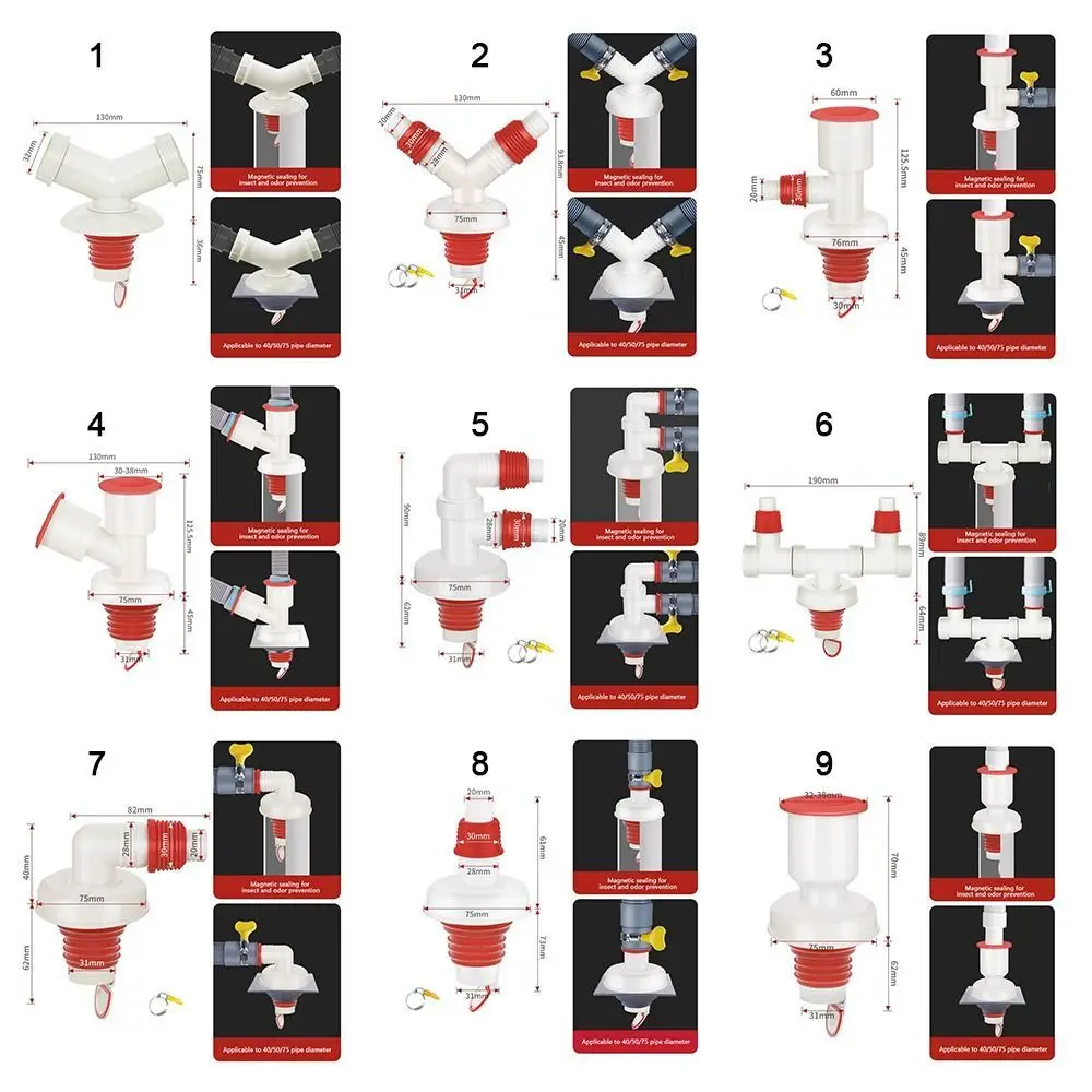 Adaptador de tubulação de drenagem antirodor, Conector de tubulação de água para lavar louça, Filial de esgoto da bacia da cozinha