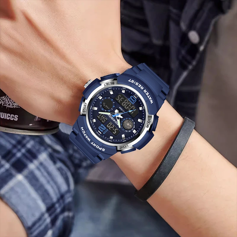 LIGE Fashion Digital Watch Fashion LED مضيئة عرض مزدوج التقويم الرجال الساعات مقاوم للماء كرونوغراف رجل ساعة رياضية على مدار الساعة