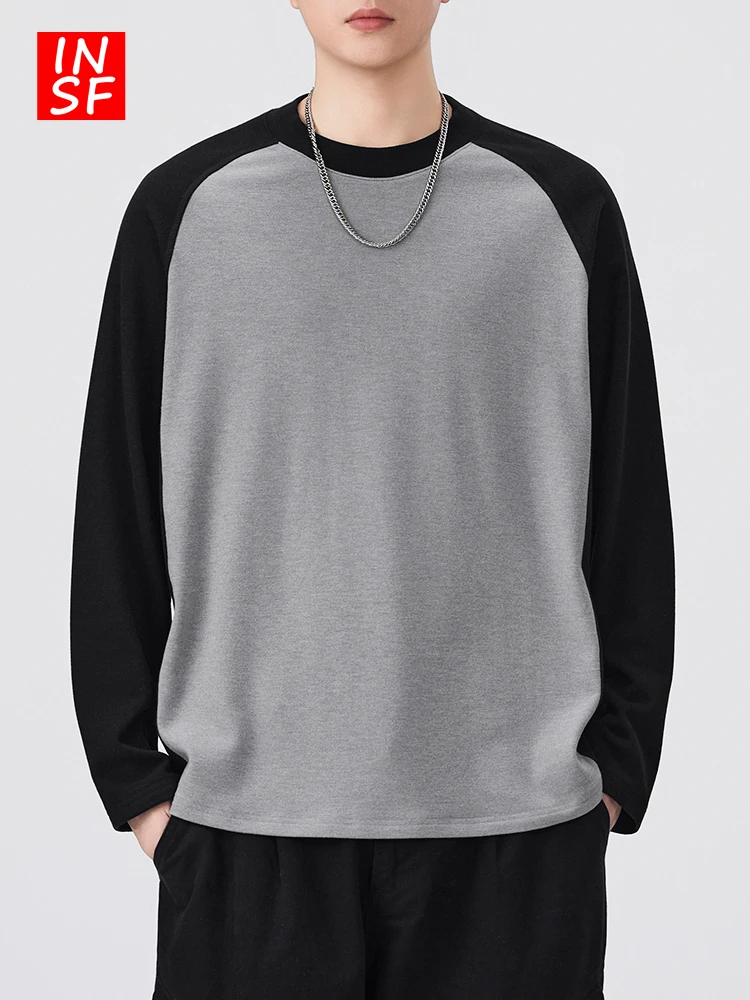 

Мужская футболка American Style Color Block с длинным рукавом, свободного кроя, из хлопка, осенняя новинка, базовый модный топ