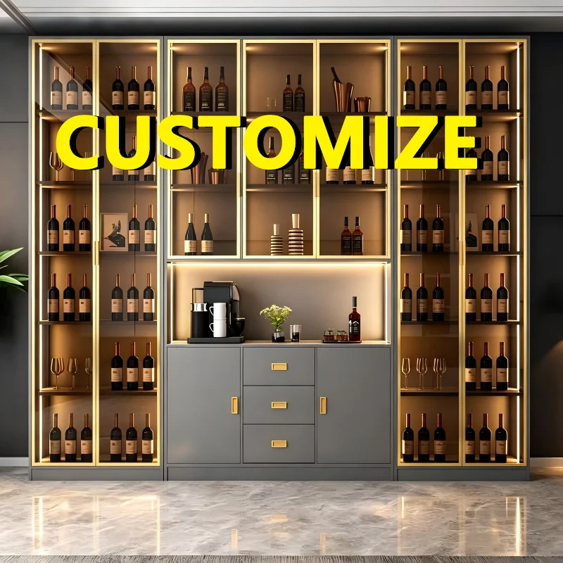 Modern Glass Display Cabinet LED Light Large Capacity Layered Storage Aluminum Frame Freestanding Display Case Home Office Decor