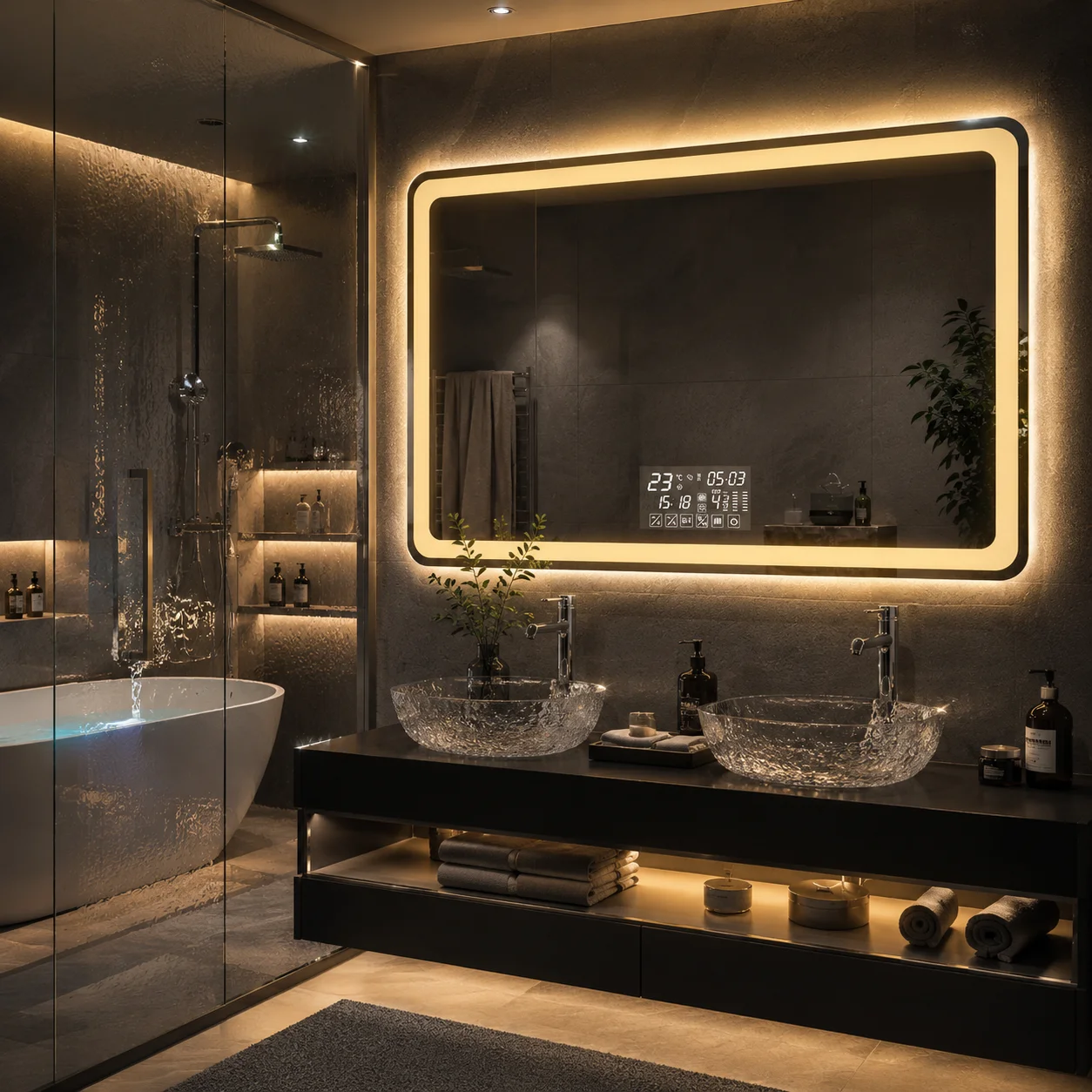 Smart Mirror Anti-Fog LED Backlit 60x80cm Rectangular Bathroom Touch Sensor Dimmable 3 Color Wall Mounted Vanity Makeup Mirror