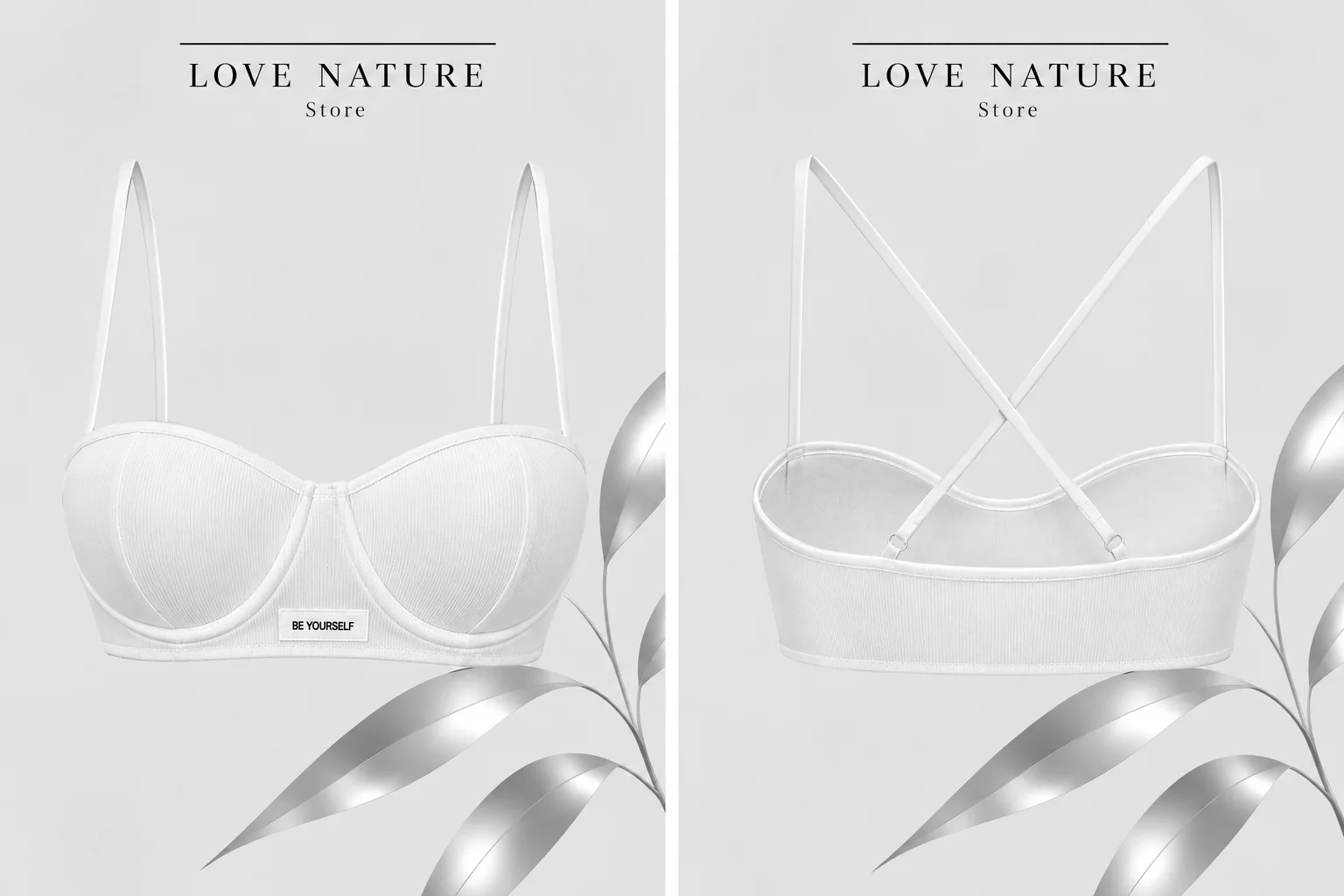 【LOVE NATURE Store】Women’s White Underwire Bra Top, Cross Back Strappy Bustier