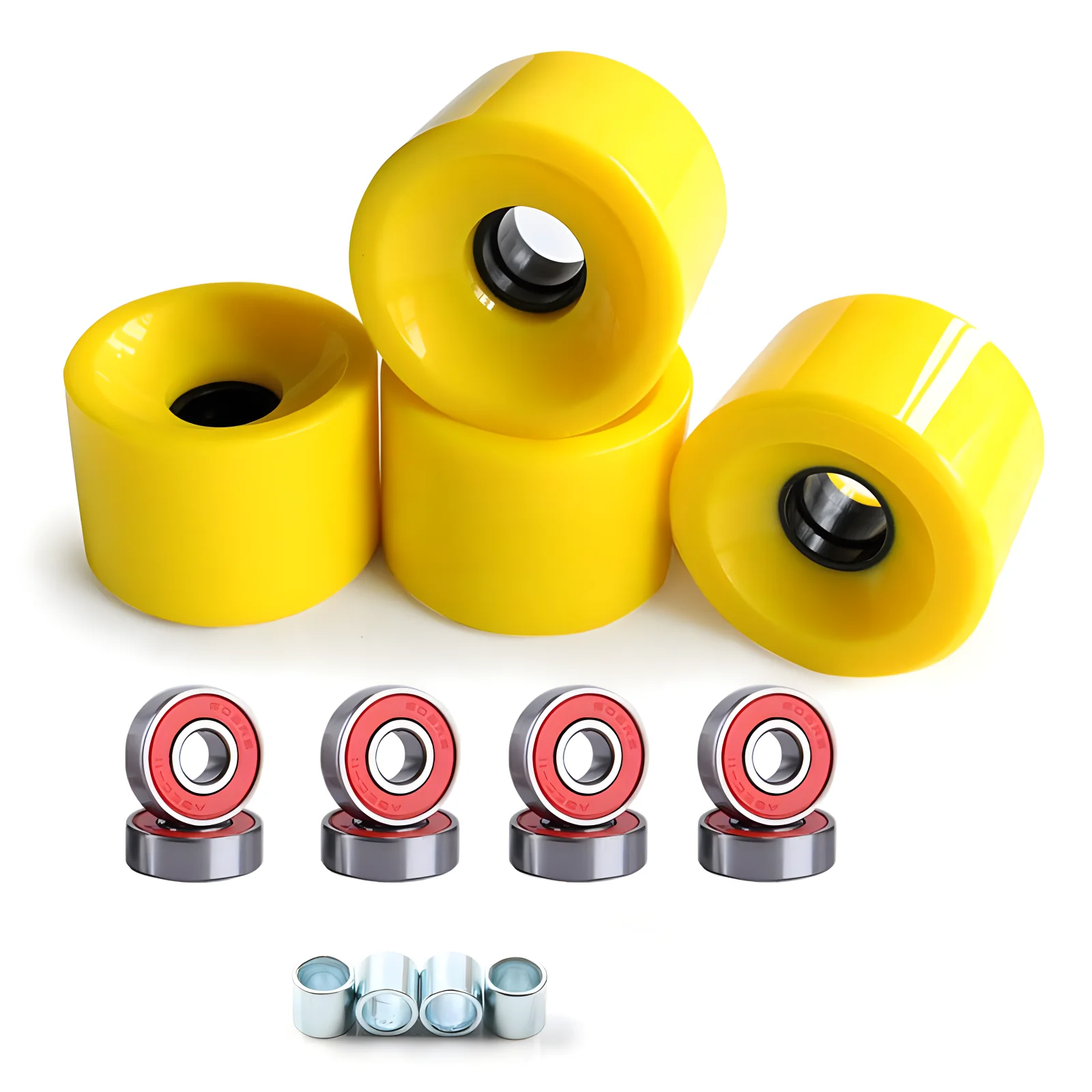 Rueda de monopatín amarilla 78A, 60x45mm, mejora tu experiencia de conducción con juego de ruedas de Longboard ABEC 11 rodamientos y espaciadores