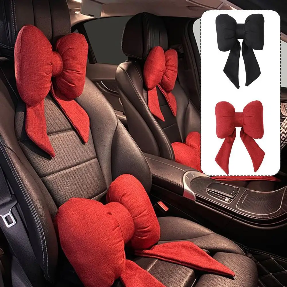 

28*22cm Streamer Cotton And Linen Bow Headrest Neck Cushion Pillow Back Autumn Car Seat Lumbar Support Cute And Winter P7R4