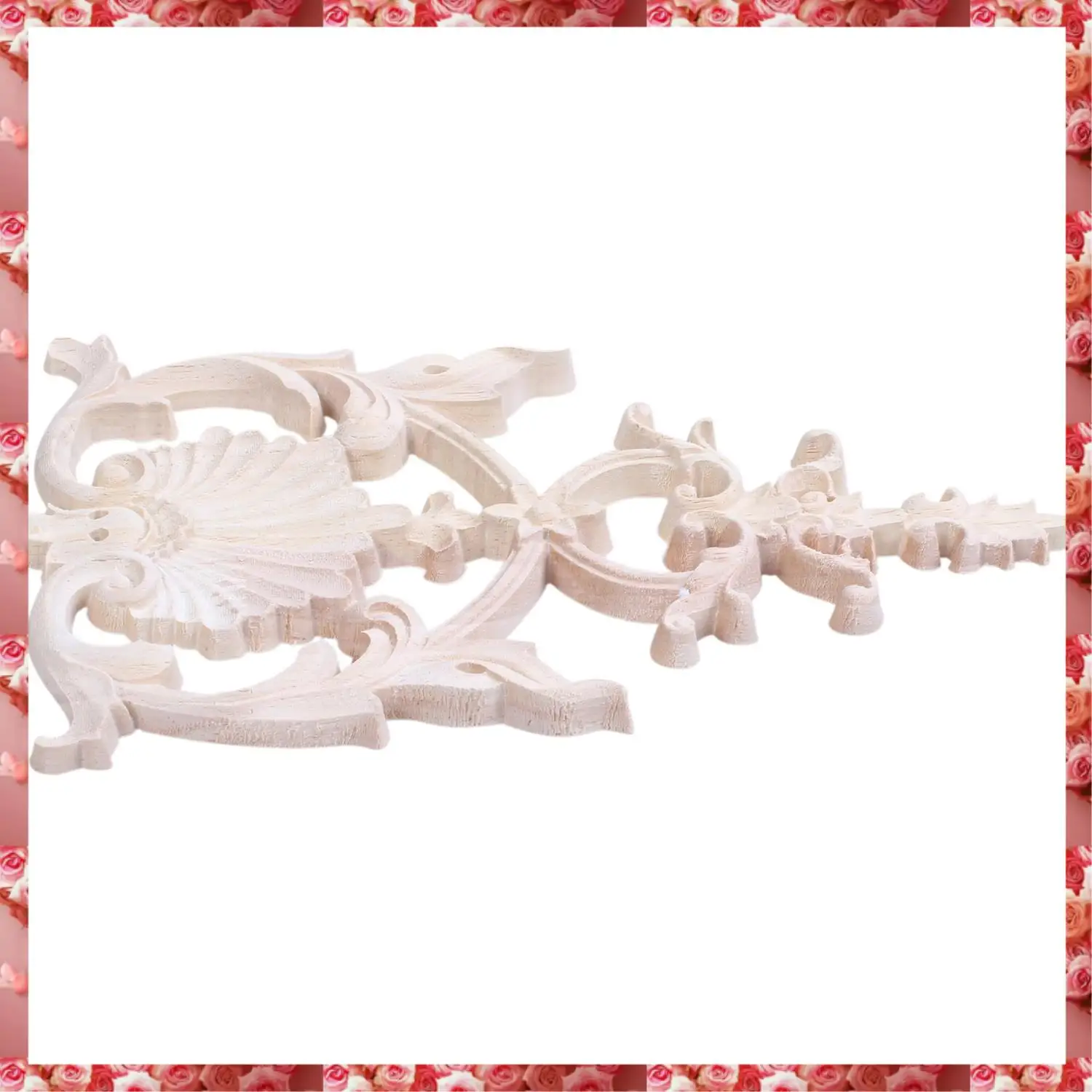 2 Pcs Rubber Wood Carved Applique Vintage Furniture Craft Decor , 25 X 5Cm With 19 X 12Cm