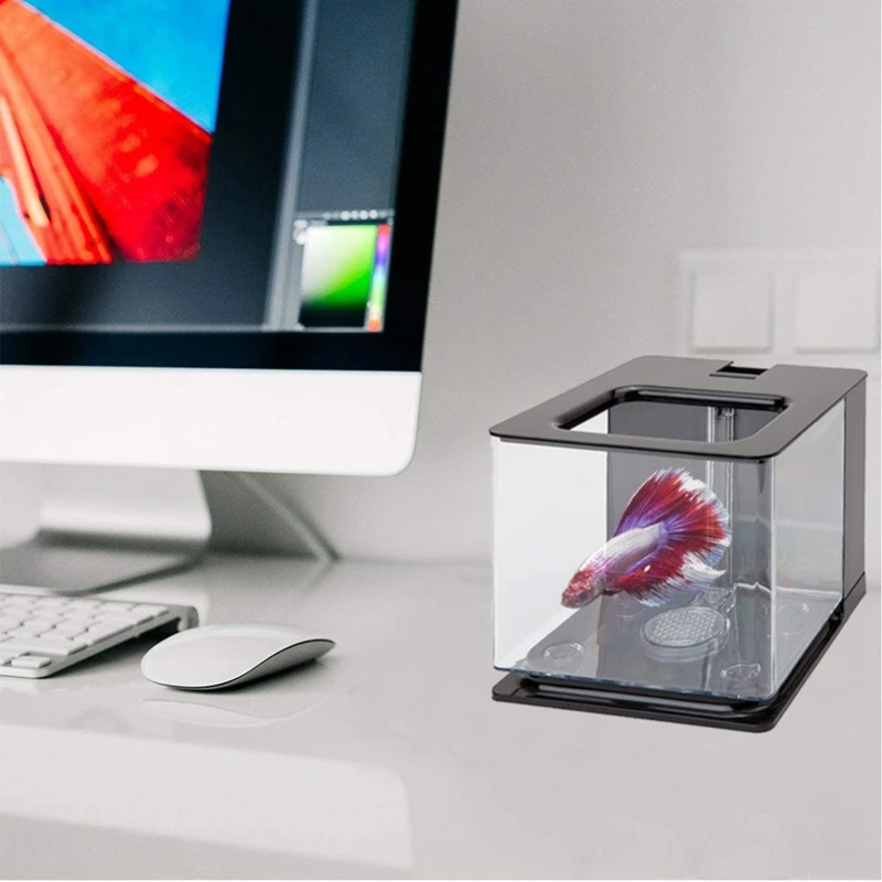 Betta Fish Tank Aquarium Fish Tank Easy To Change The Water Acrylic Plastic Self-Cleaning Small Fish Tank - Image 4