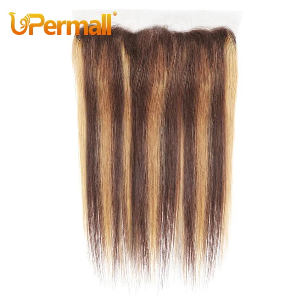 Upermall Highlight 13*6 13*4 Ear To Ear Lace Frontal Pre pluck Swiss Transparent P4/27 2x6 5x5 Closure Piano Human Hair Straight