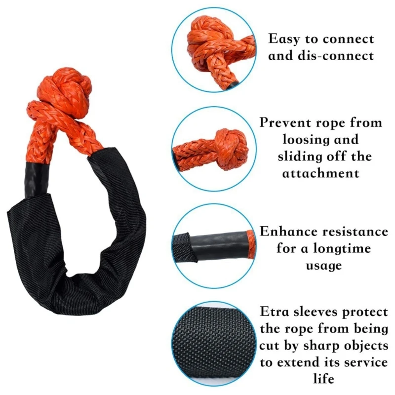 Synthetic Soft Shackle Rope Recovery Off-road Tow Shackle for UTV Truck Durable Drop Shipping