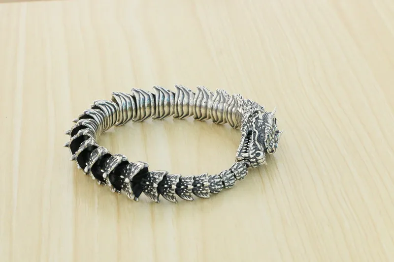 Wholesale Handmade S925 Sterling Silver Bracelet Male Dominant Leader Dragon Pattern Court Fashion Retro Chinoiserie Hip Hop Pun