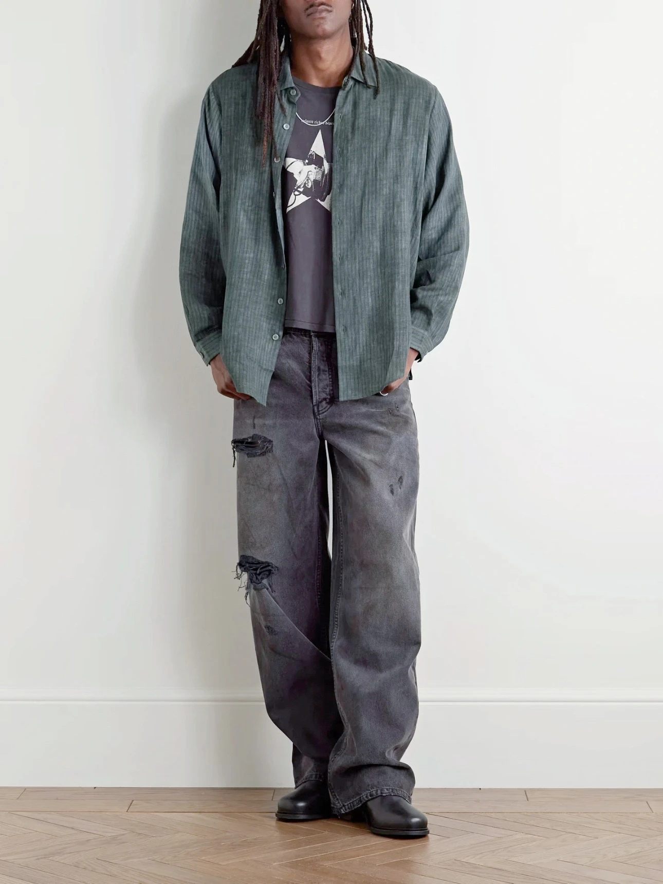 

Waed Vintage Striped irt American Casual Loose Sle Trendy Outerwear for Young Men PU Leather Long Sve Flip Collar Ca...