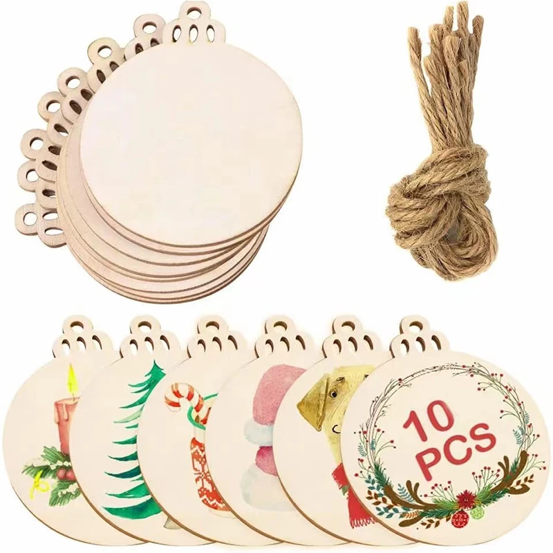 Décoration de Noël en bois bricolage, artisanat rond, étiquettes facilement bles, ornement de confrontation pour la maison, festival de l'événement du Nouvel An