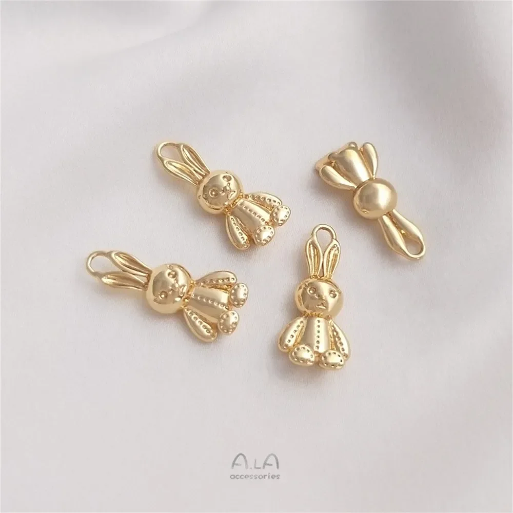 Paquete de oro de 14 quilates, bonito colgante de oso y conejo, joyería hecha a mano, colgante DIY, pulsera, collar, colgante de joyería K171