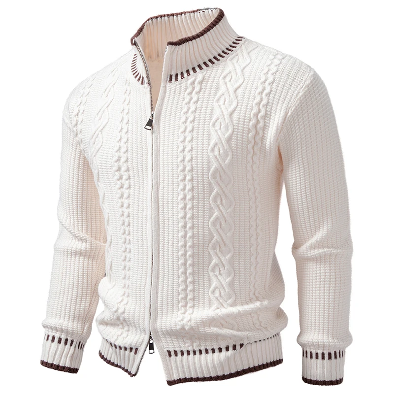 Autumn Winter Fashion Stand Collar Knit Cardigan Men Patchwork Warm Knitted Sweatercoat Mens Casual Cardigans Sweater Jackets