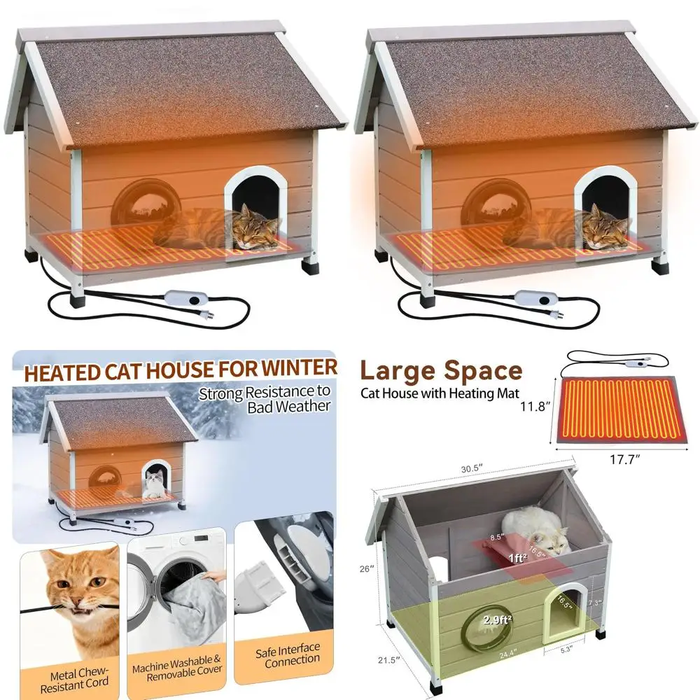 

Укрытое укрытие для кошек с подогревом, защищенное от атмосферных воздействий, согревающей подушечкой, безопасным входом и четкими видами для двух кошек