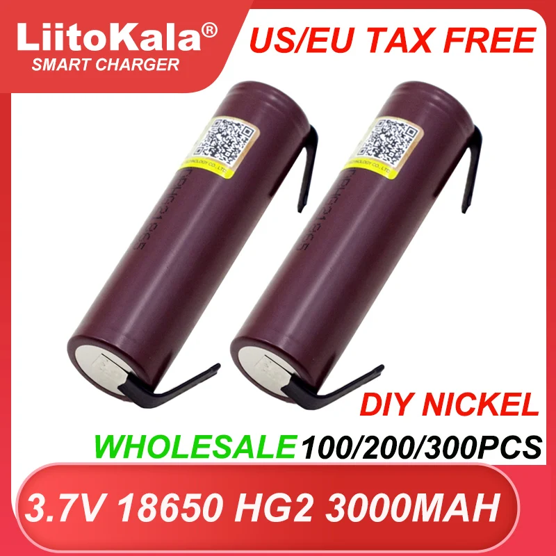 LiitoKala new Original HG2 18650 3000mAh batteries 3.6V discharge 3.7v Power Rechargeable battery DIY Nickel TAX FREE