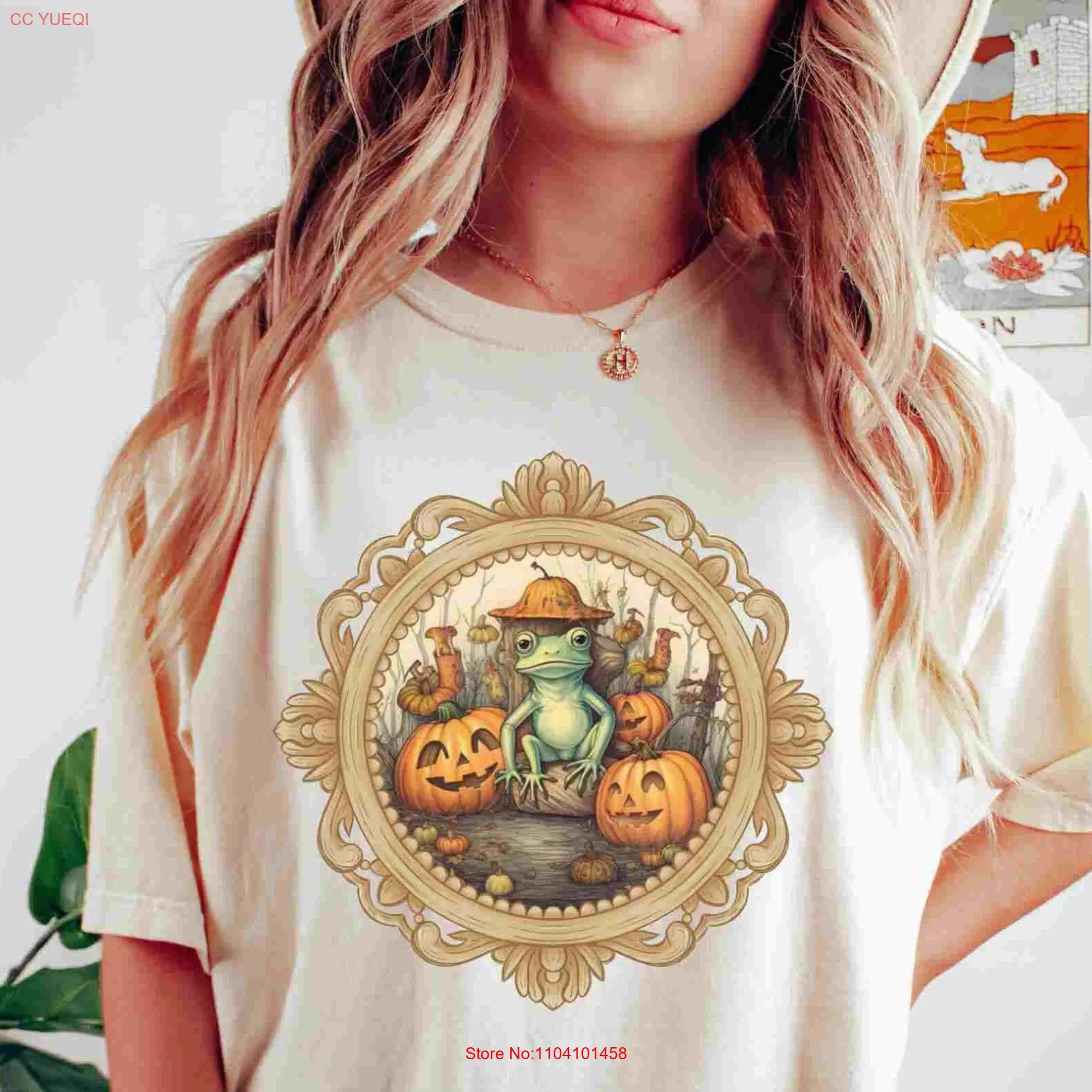 Halloween T Shirt Pumpkin Frog Comfort Colors Oversized Victorian Vintage spooky vibes Trendy Fall Cottage Core