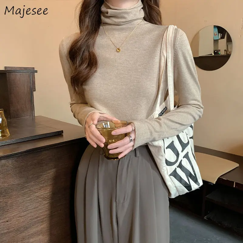 Woman Pullovers Solid Long Sleeve Sweaters Slim Fit Knitwear Leisure Soft Comfortable Simple All-match Korean Style Fashion