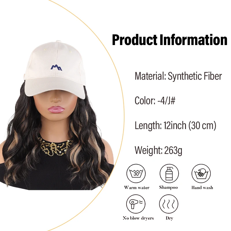 Beige Baseball Cap Wig with Ombre Egg Curl & Synthetic Fiber – Stylish Wig Hat for Daily Wear, Fashionable Hair Accessory for Wo view 2