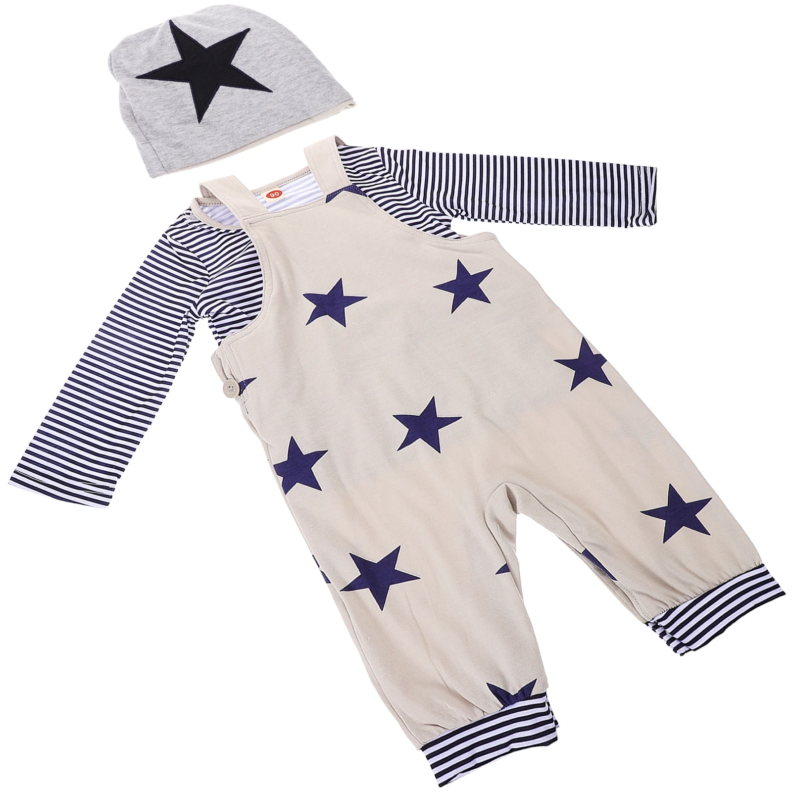 

1 set Star Strap Baby Boys 95cm Suspenders Long Sleeve T Hat Shirt Hat Set Toddler Spring Clothes Breathable