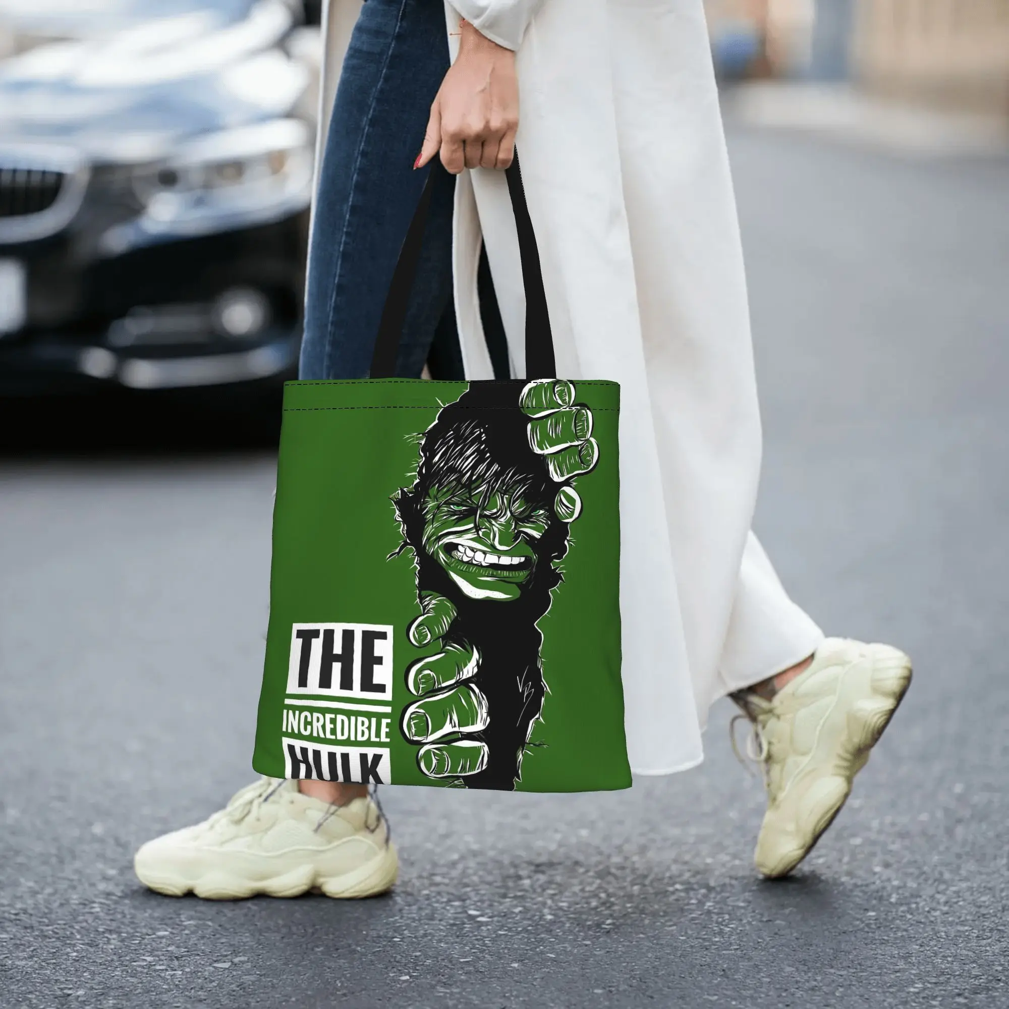 

2026 women's bag Hulk Reusable Double Sided Canvas Tote Bag Shoulder Marvel Handbag