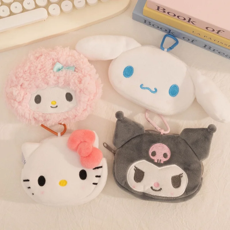 Kawaii minha melodia kuromi cinnamoroll kt gato pelúcia plushies moeda bolsa fone de ouvido organizador saco pingente chaveiro presentes das meninas