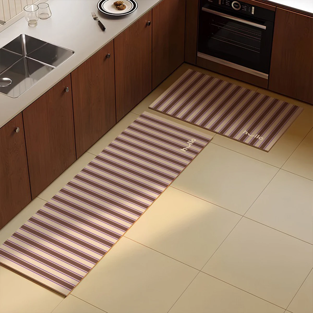

Kitchen Carpets Striped Light Luxury Non-slip Floor Mats PVC Leather Washable Mat Long Rugs Oil-proof Waterproof Rug שטיח למטבח