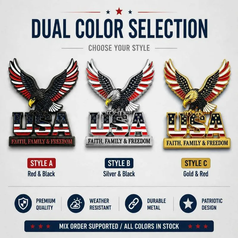 USA Faith Family Emblem Three-dimensional American Eagle and Bald Eagle Metal Decal - DIY Personalized Decorative Accessories