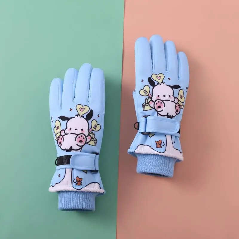 Kawaii Ski Gloves Kids Cartoon Pochacco Winter Warm Touch Screen Gloves Thicken Outdoor Cycling Windproof Anti-Slip Girls Gift