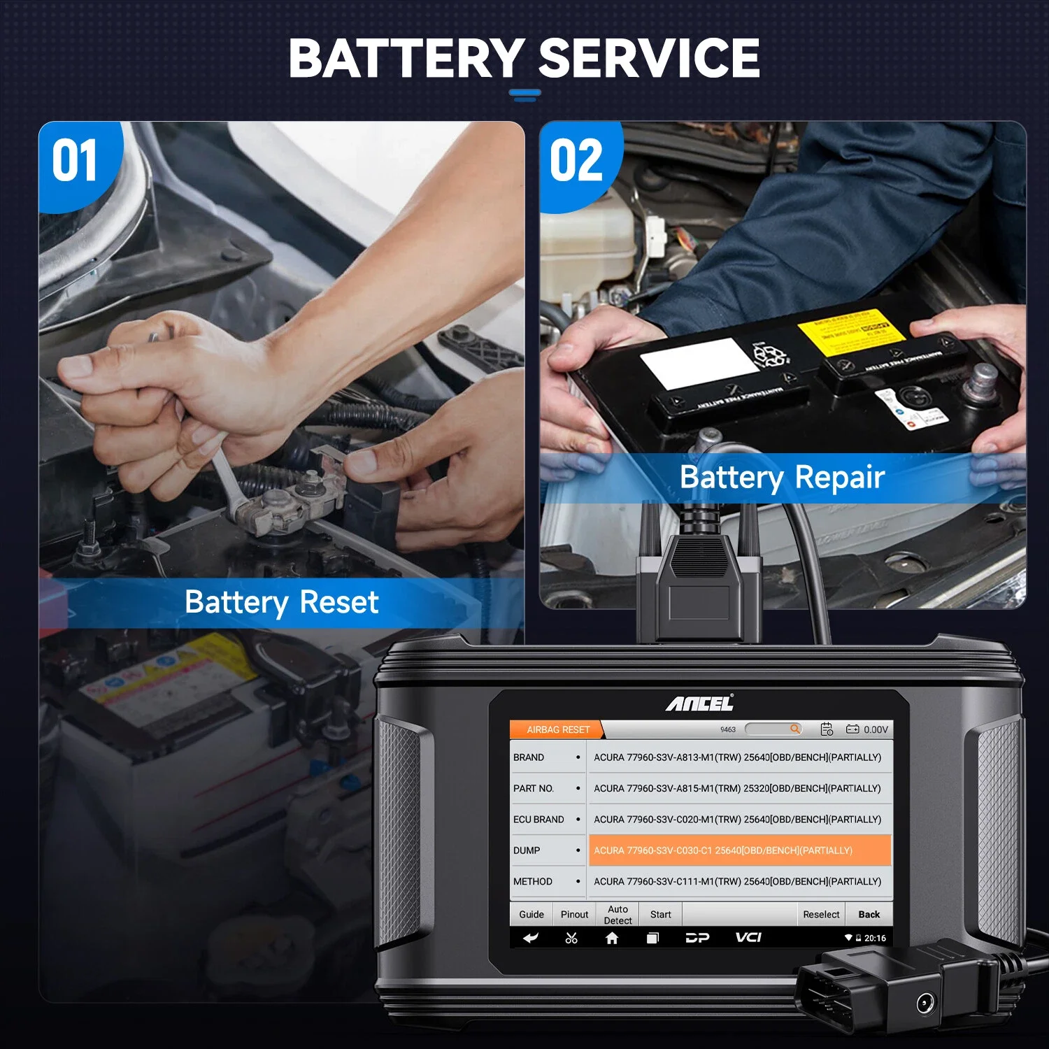 ANCEL AR500 سيارة obd2 الماسح الضوئي SRS واضح وسادة هوائية وحدة إصلاح قراءة EEPROM مجموعة أدوات تحطم إعادة تعيين البيانات obd2 رمز القارئ
