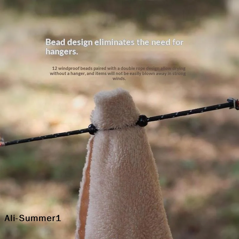 【A】Portable Beaded Clothesline With Adjustable Fixing Beads Compact Foldable For Outdoor Camping Travel Hiking RV Trip