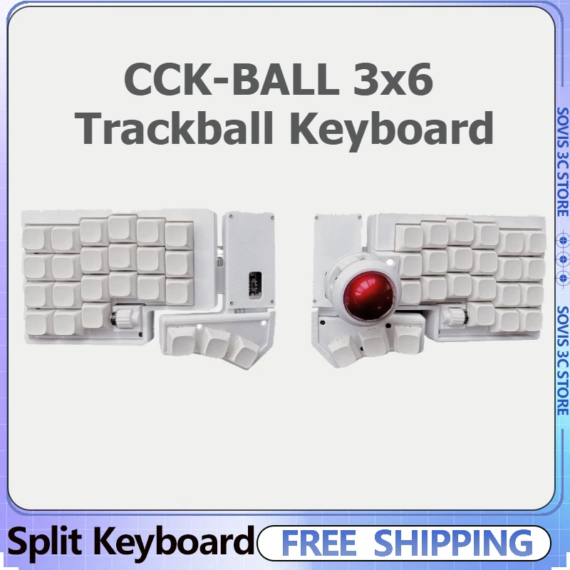 

CCK-BALL Регулируемая разделенная клавиатура Комплект 3x6 Беспроводная двухрежимная клавиатура с трекболом с горячей заменой Пользовательская игровая клавиатура ZMK с роликом