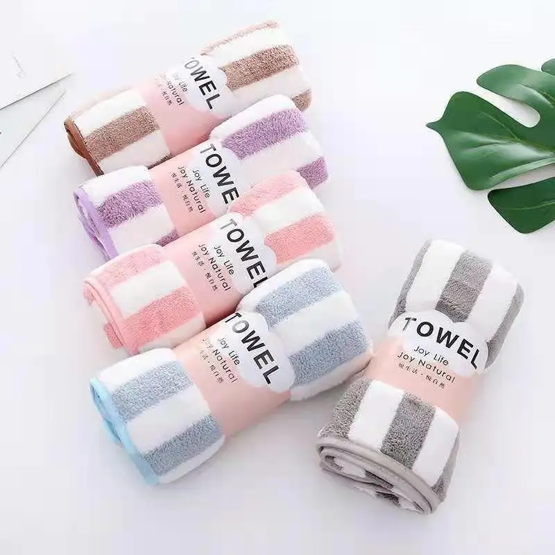 

thickened Coral velvet striped towel soft absorbent without hair loss household Quick-drying Comfort Super Soft adult face towel